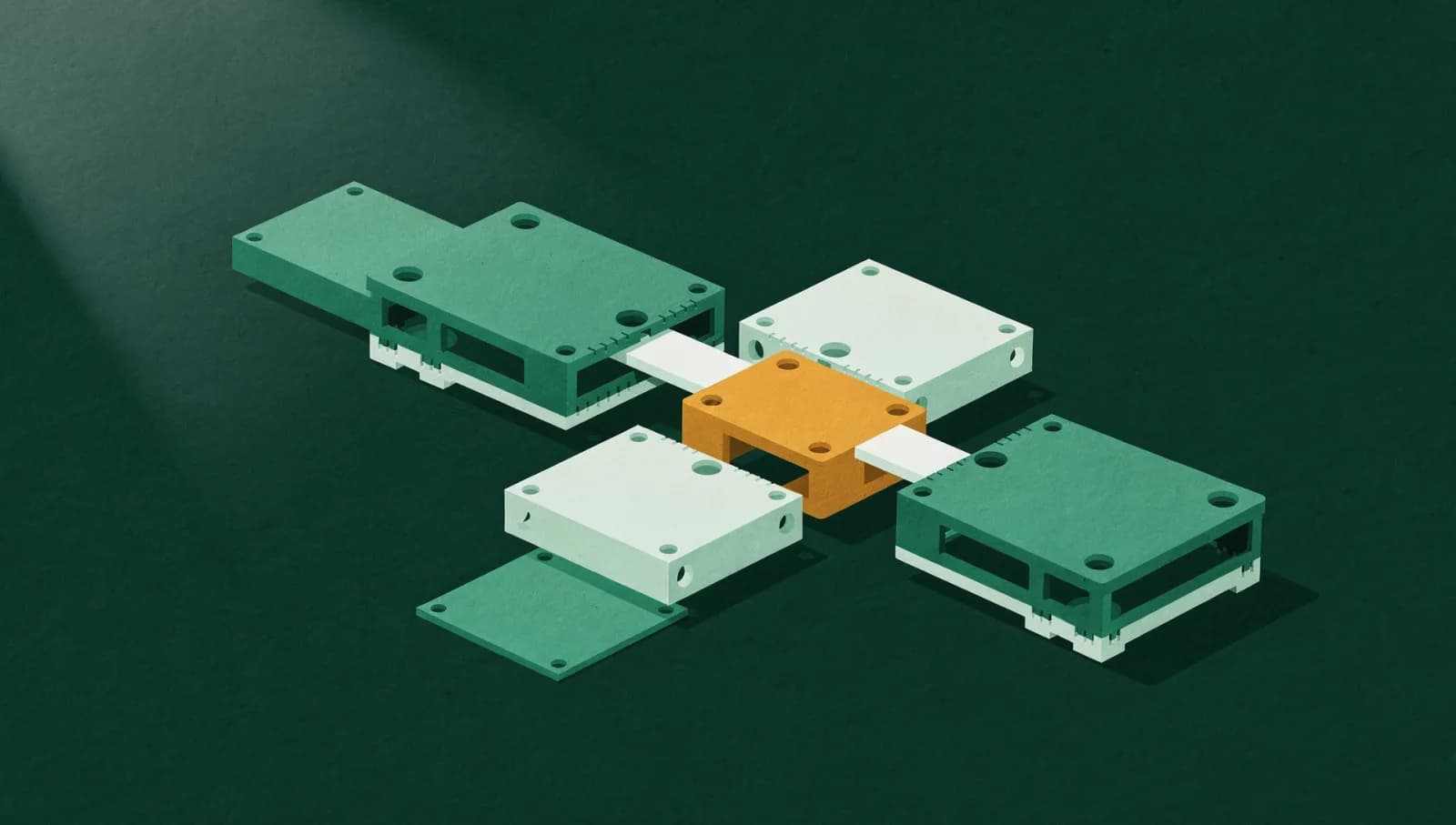 Ineinandergreifende Module mit einem Ersatzmodul als Sinnbild für Ausfallsicherheit
